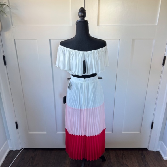 Lulus Perfectly Punctual White Colorblock Pleated Two-Piece Dress (S) | NWT - Picture 3 of 4